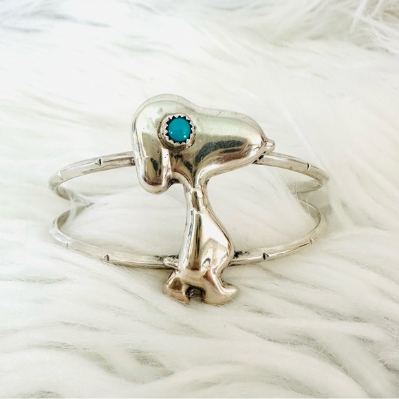 SNOOPY VINTAGE NATIVE AMERICAN NAVAJO TURQUOISE STERLING SILVER BRACELET - Picture 1 of 9